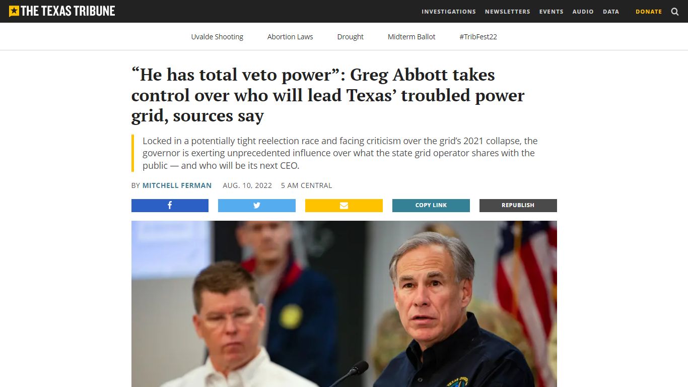 Texas governor takes control of search for new CEO over state power ...